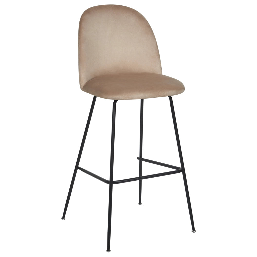 Set di 2 sedie da bar Tappezzeria in velluto beige Taupe Telaio in acciaio nero Seduta ad altezza banco Mobili da sala da pranzo Glam Design