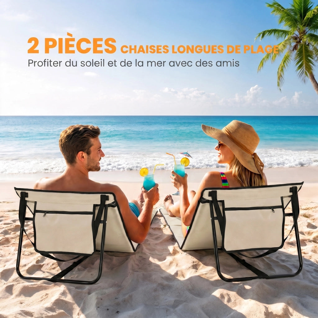 Set 2 sedie sdraio pieghevoli giardino ¨C Xylo ¨C dossier reclinabile acciaio polyester beige