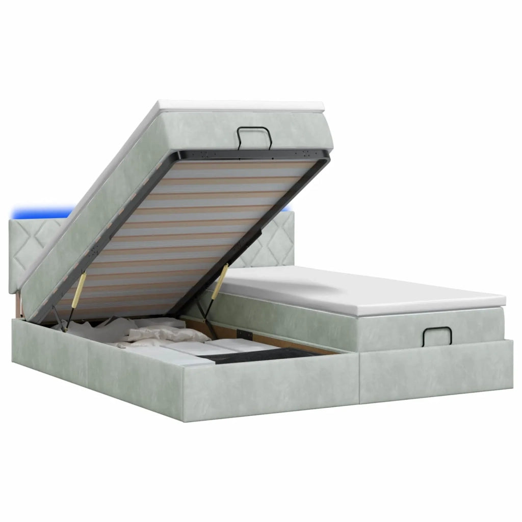 Letto Ottomano con Materasso e LED Grigio Chiaro 160 x 200 cm 3457344