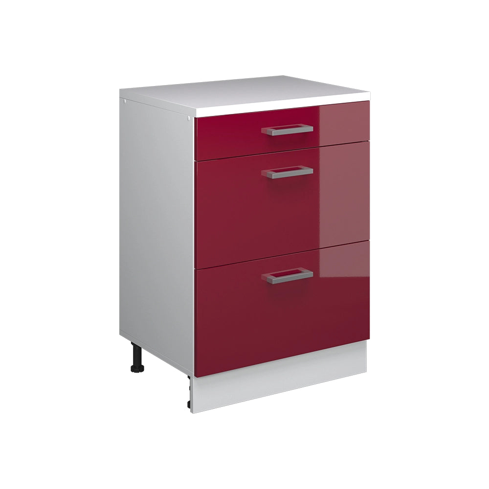 Mobile per mansarda Rion Rosso lucido/Bianco 60 x 83.8 cm senza inclinazione con 3 cassetti Vicco