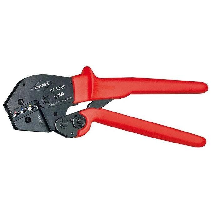Knipex 97 52 06 Pinza Crimpatrice con Leva Moltiplica Forza per Cavi 0,5-6 mm² 20-10 AWG Acciaio al Cromo Vanadio colore Nero Rosso