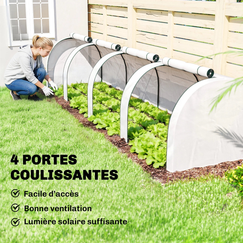 Serra da giardino 4 porte con zip ¨C zephmum ¨C 4x1x0,8 m bianco acciaio PE anti-UV