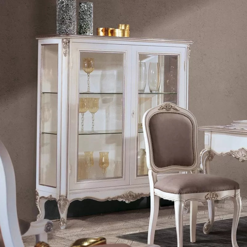 Vetrina 2 porte classica legno shabby bianco argento 130x50x150 - Mobili 2G