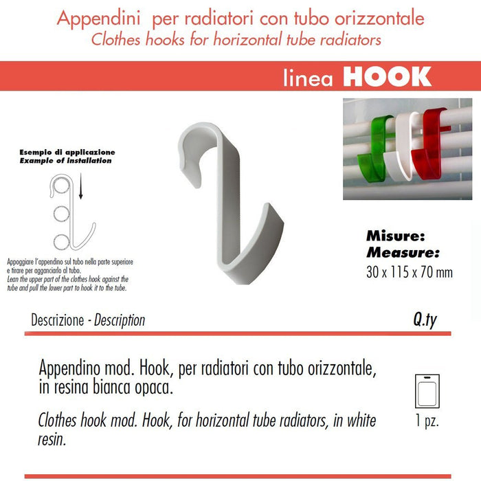 Pika' 1 gancio hook colore bianco opaco appendini per radiatori indistruttibili