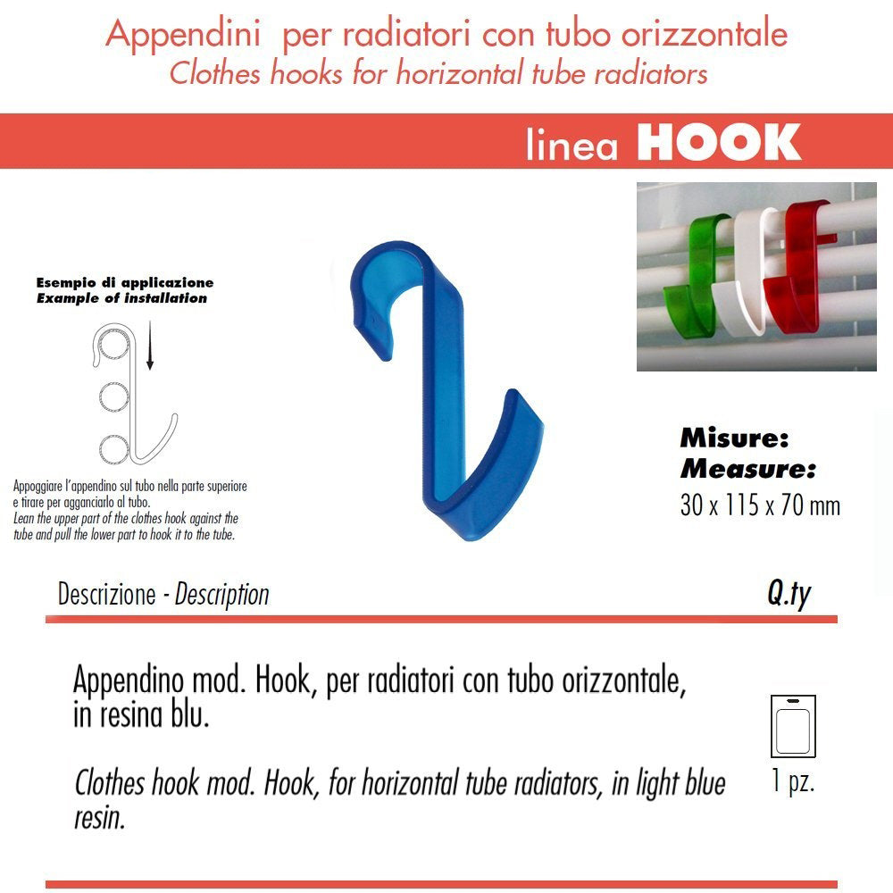 Pika' 1 gancio hook colore blu appendini per radiatori indistruttibili