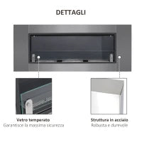 Caminetto a Bioetanolo da Parete in Acciaio Inossidabile Inodore con 3 Serbatoi 1.5LT, 136 x 14 x 54cm, Argento e Nero