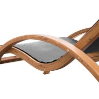Lettino Prendisole Chaise Longue con Poggiatesta in Legno e Tessuto a Rete, 165x72x86cm