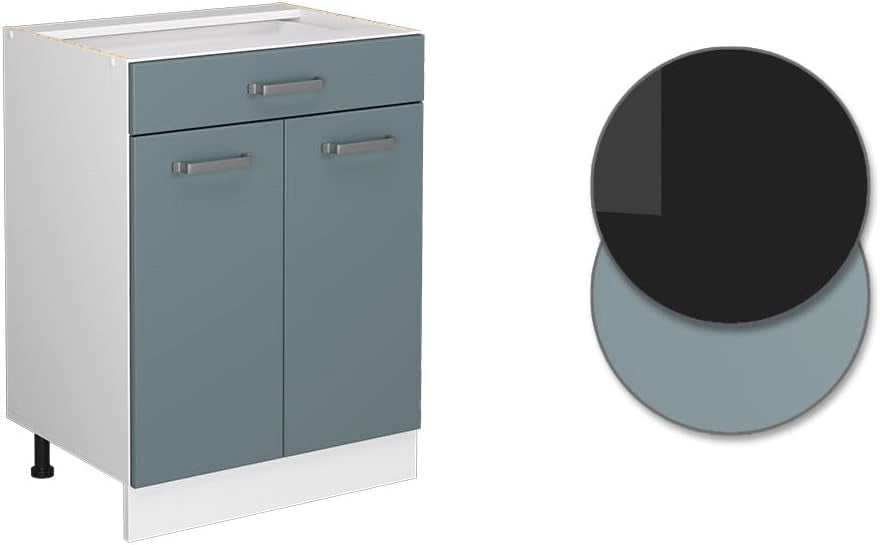 Mobiletto base per cucina R-Line, Grigio-blu, 60 cm con cassetto, senza piano di lavoro, per la libera combinazione all'interno di sistemi cucina modulari