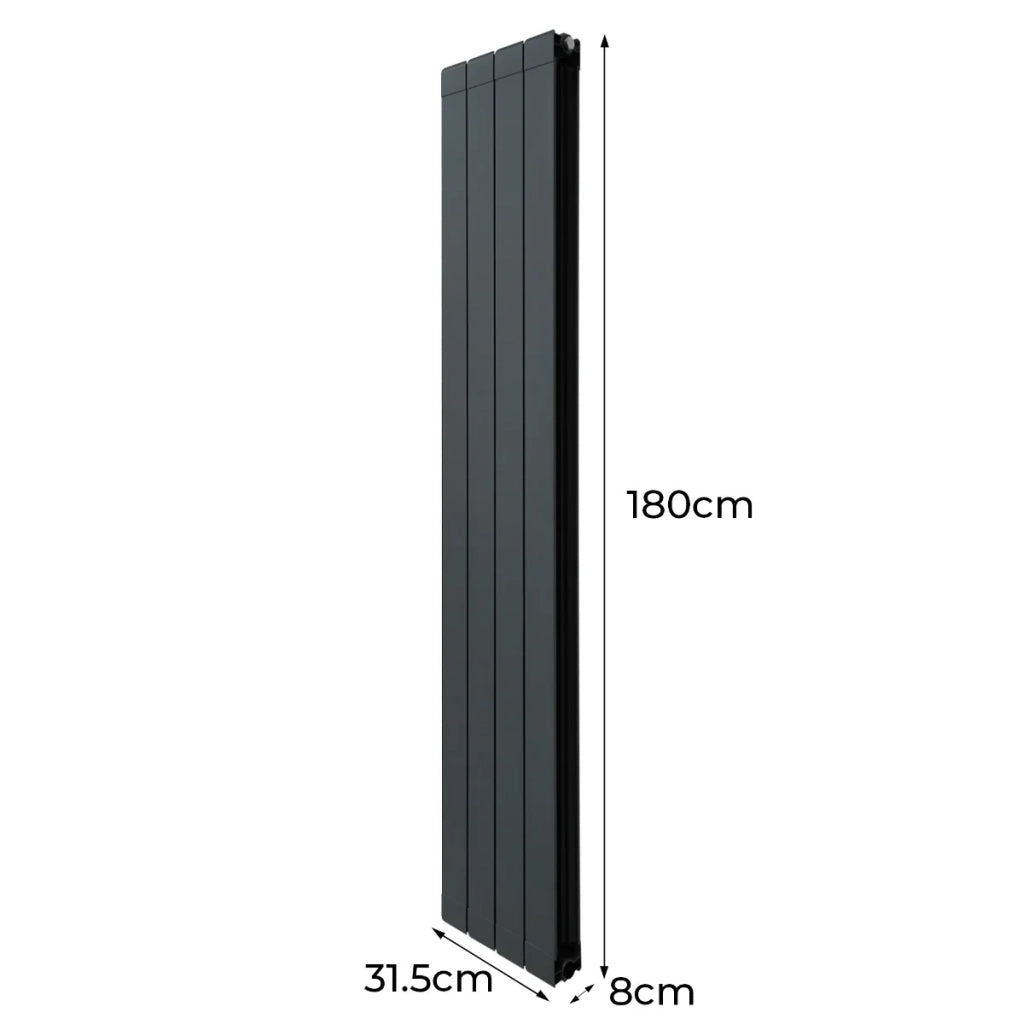 Radiatore in Alluminio e Valvole Cromate TRV in Verticale Grigio Antracite 1800mm x 315mm