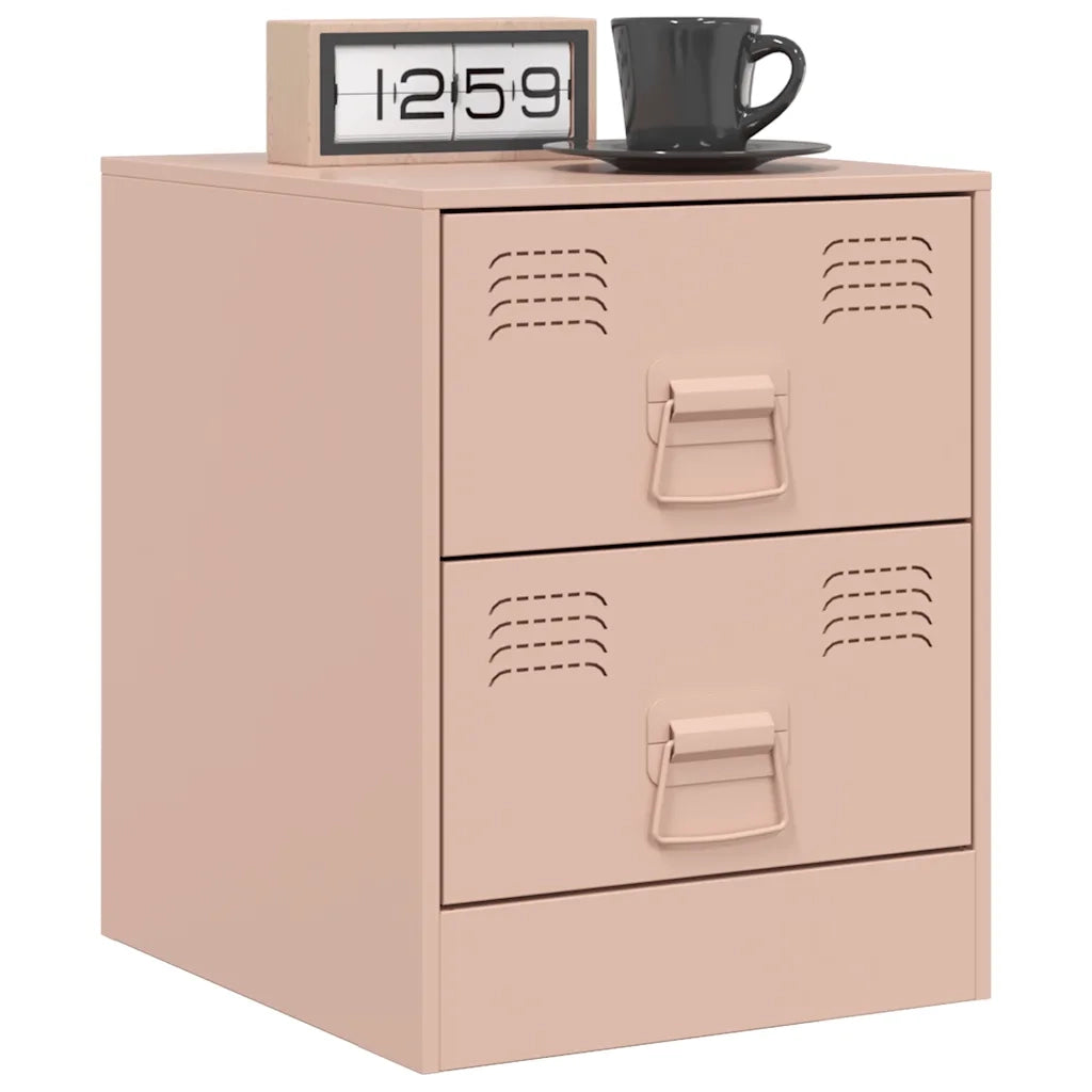 Comodini 2 pz-Set di 2 Tavolino da notte Rosa 34,5x39x44 cm in Acciaio 686939