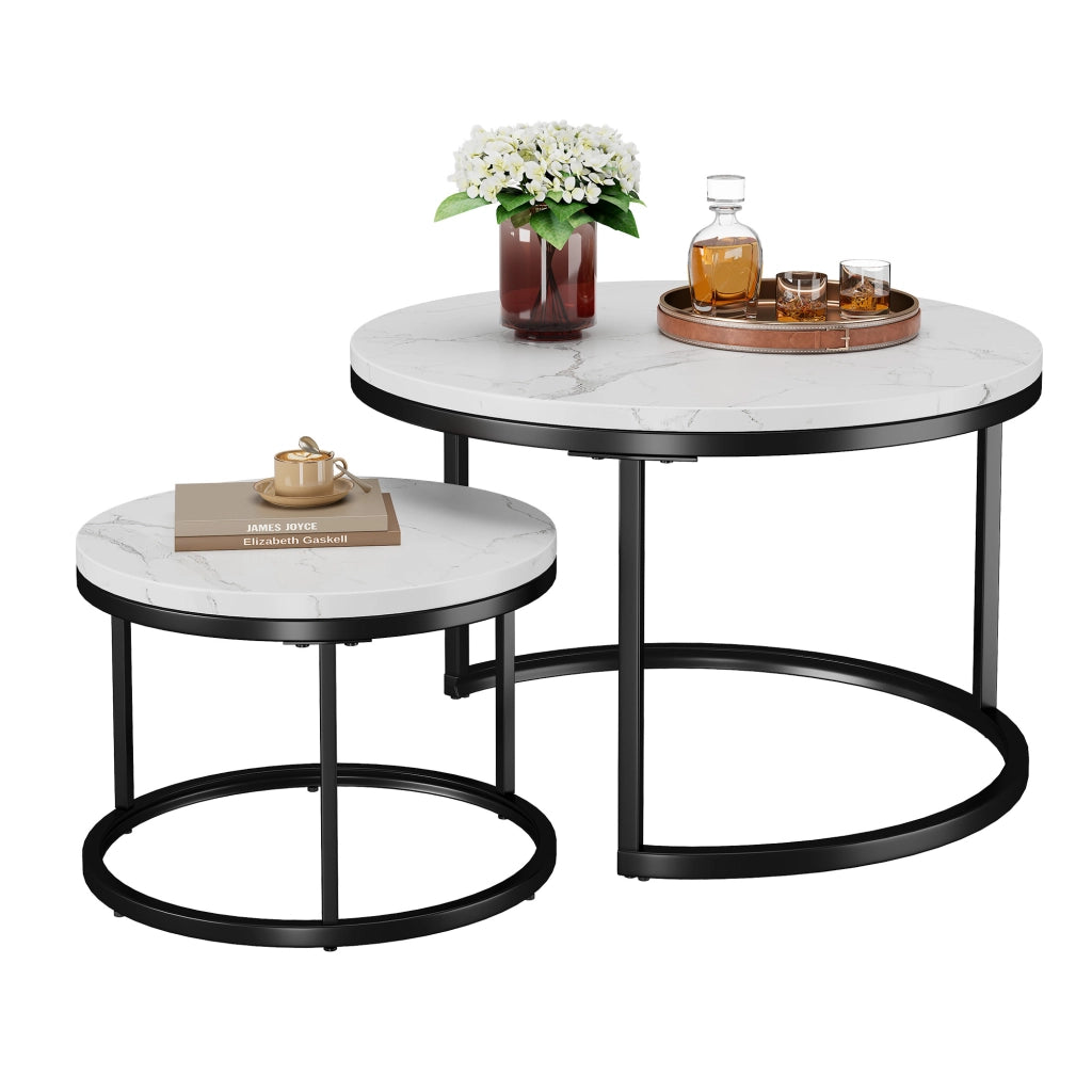Set di 2 pezzi, 70x70x45 cm, in bianco e nero, realizzati in MDF con struttura in metallo.