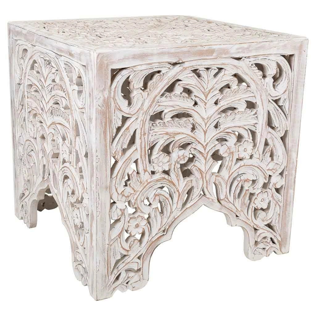 Tavolino in legno bianco fatto a mano 38x38x38h