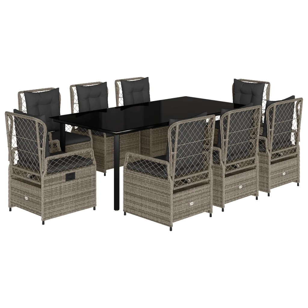 Set da Pranzo da Giardino 9 pz con Cuscini in Polyrattan Grigio 3262998