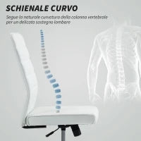 Sedia da Ufficio Ergonomica e Regolabile con Schienale Ricurvo, in Pelle PU e Acciaio, 58x53x97-107 cm, Bianco