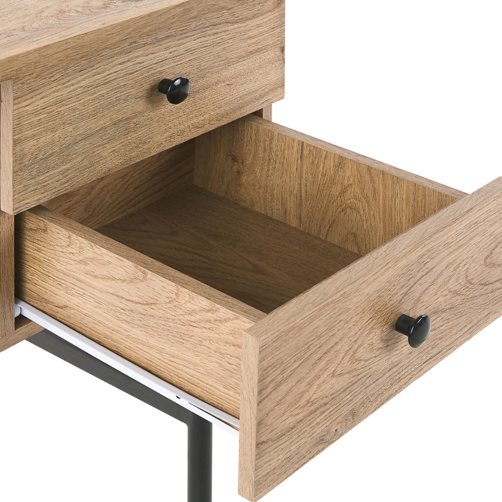 Scrivania da home office legno chiaro truciolare Nero gambe in metallo 120 x 60 cm 2 cassetti design retrò