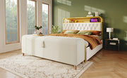 PANCA CONTENITORE 175 cm Tessuto effetto corda Beige con spazio contenitore idraulico