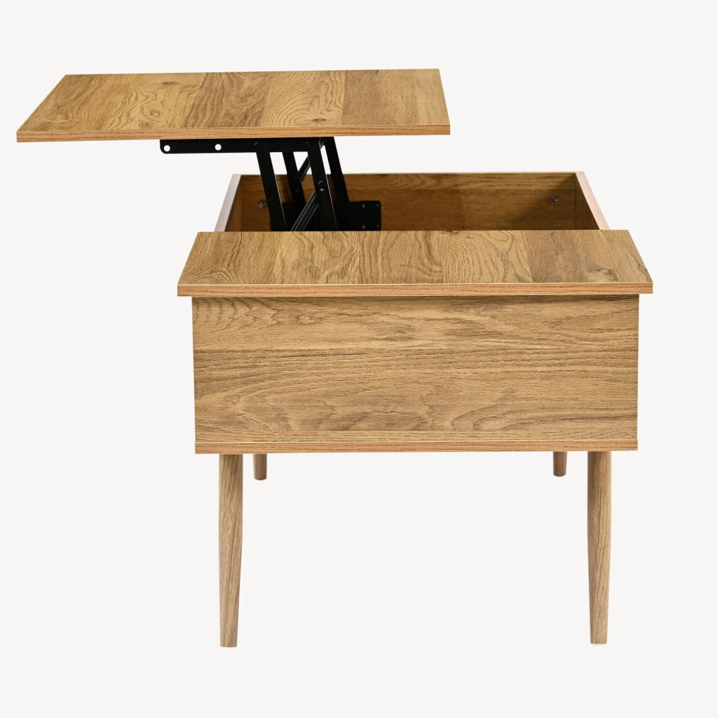 Tavolino da Salotto Vasdabod con Piano Sollevabile e 2 Vani Aperti 96 x 59 x 50 cm - Effetto Rovere [en.casa]