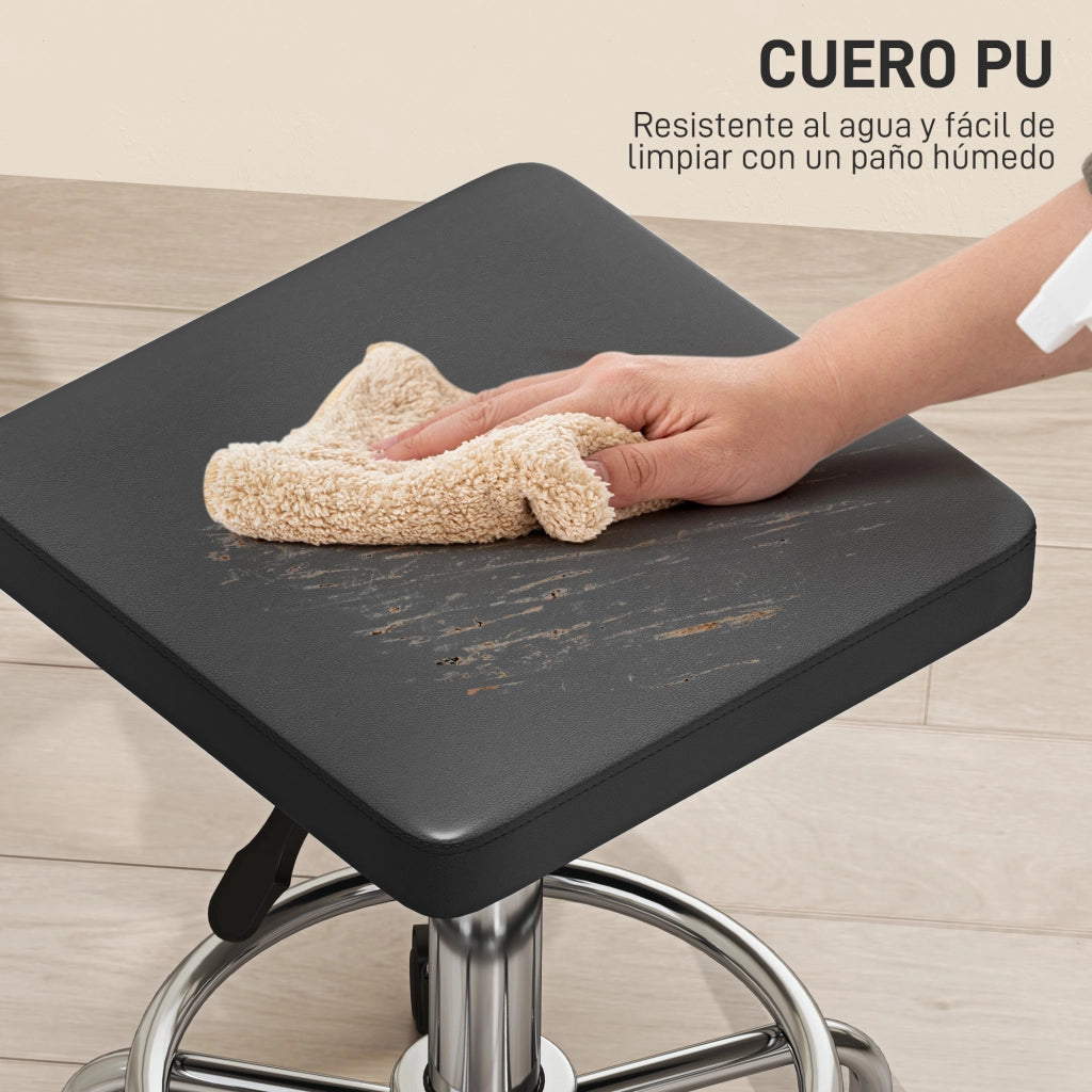 Sgabello Girevole Regolabile con Seduta Imbottita e Ruote ¨C Zephmum ¨C Nero 34x34x50-66 cm