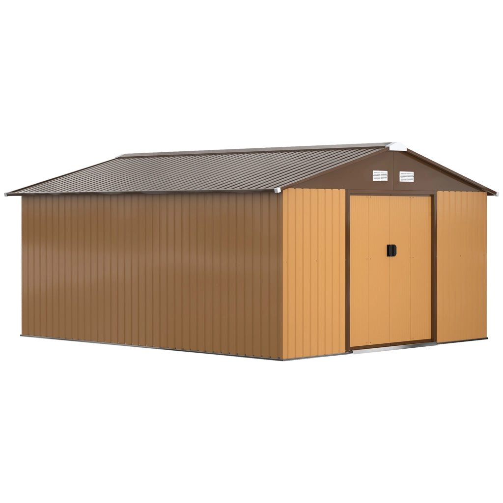 CASETTA da giardino 340x386x200 cm in acciaio gialla con 2 porte scorrevoli