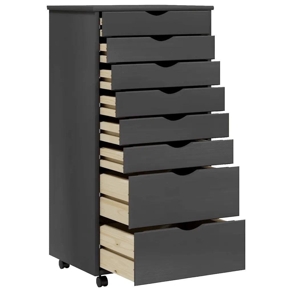 Armadio su ruote con ampi cassetti 53 x 39 x 103 cm pratico contenitore per soggiorno legno di pino grigio 02_0047167
