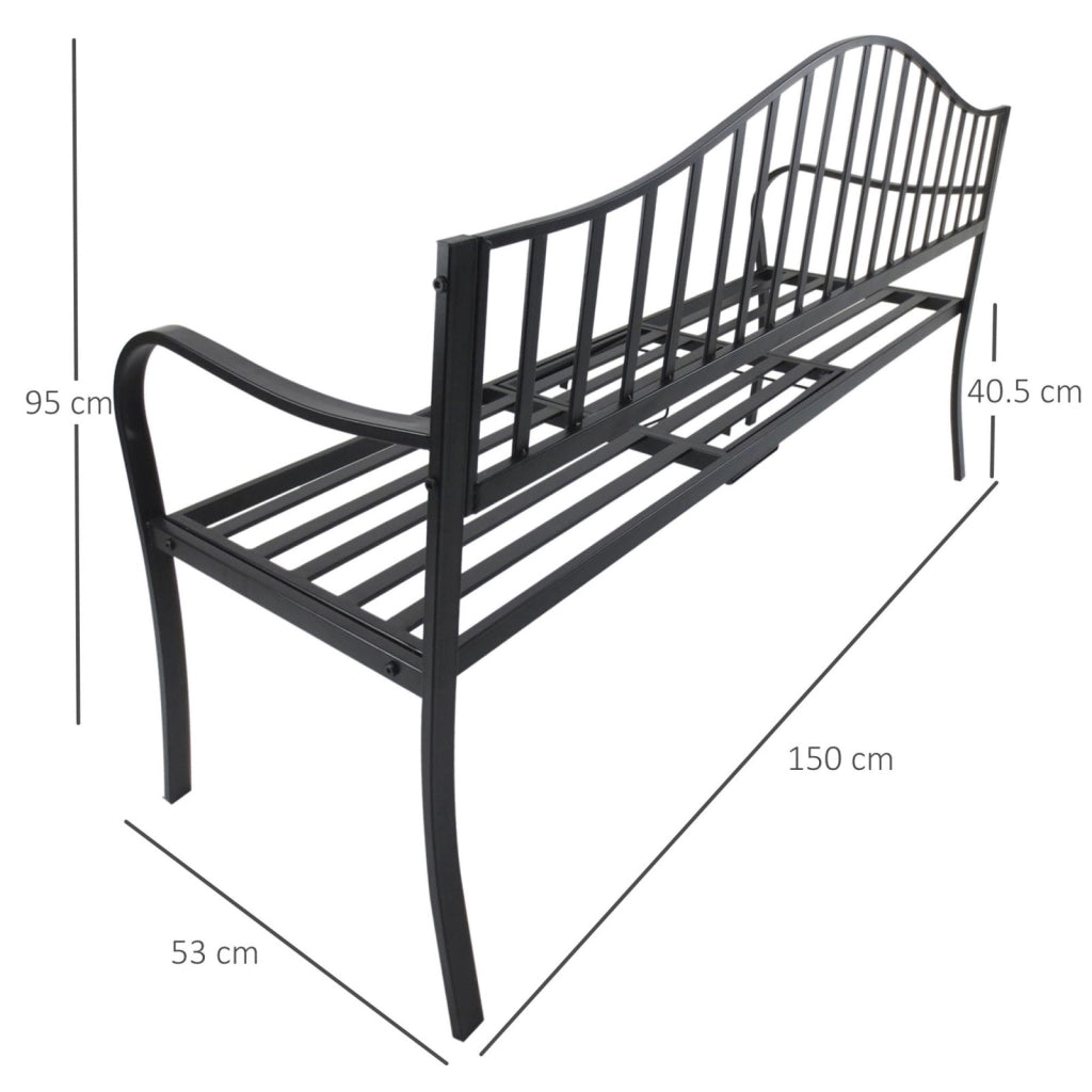 Easycomfort Panchina da Esterno a 2 Posti , Panchina da Giardino con Tavolino Estensibile in Metallo 150 x 53 x 95 cm Nero