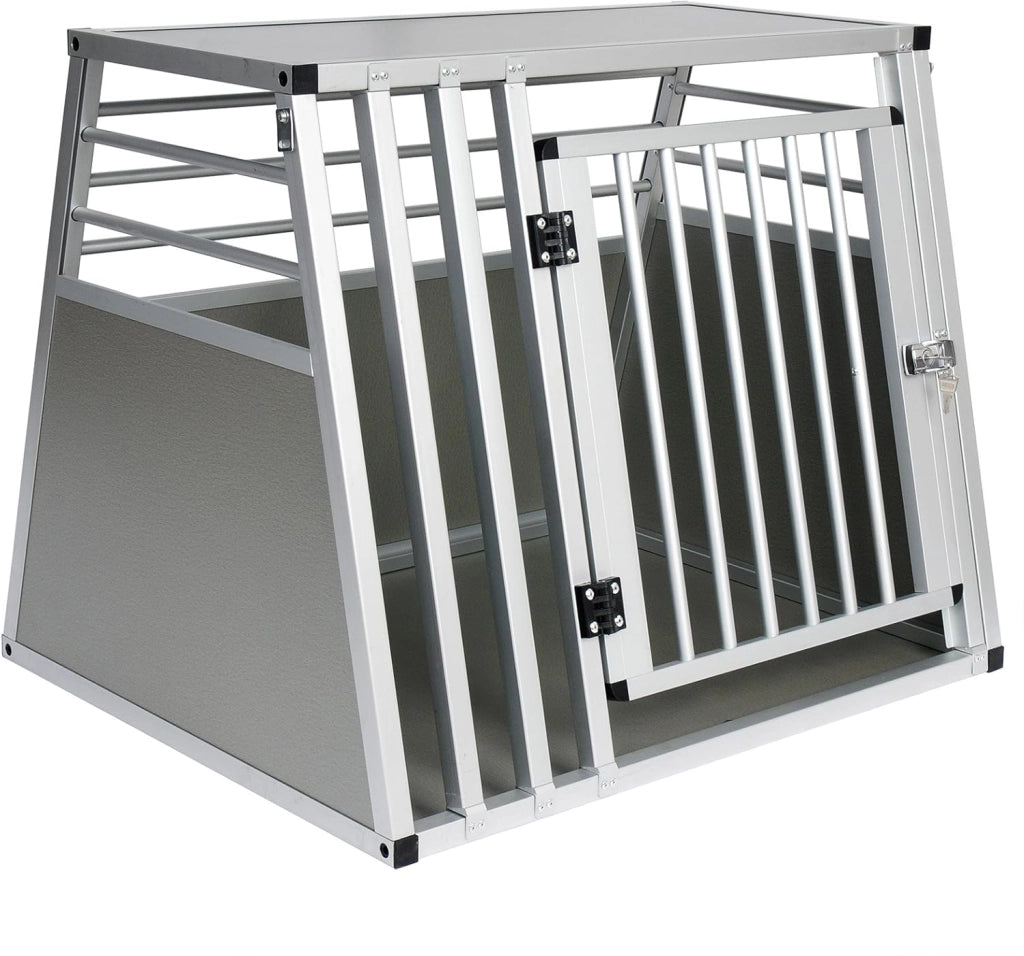 Trasportino Cane Auto, Trasportino Cani Grande in Alluminio, Box Trasporto per Cani Grande Media, Cuccia Cane Esterno, Kennel per Canette con Chiusura per Viaggio Trasporto 80x65x65cm