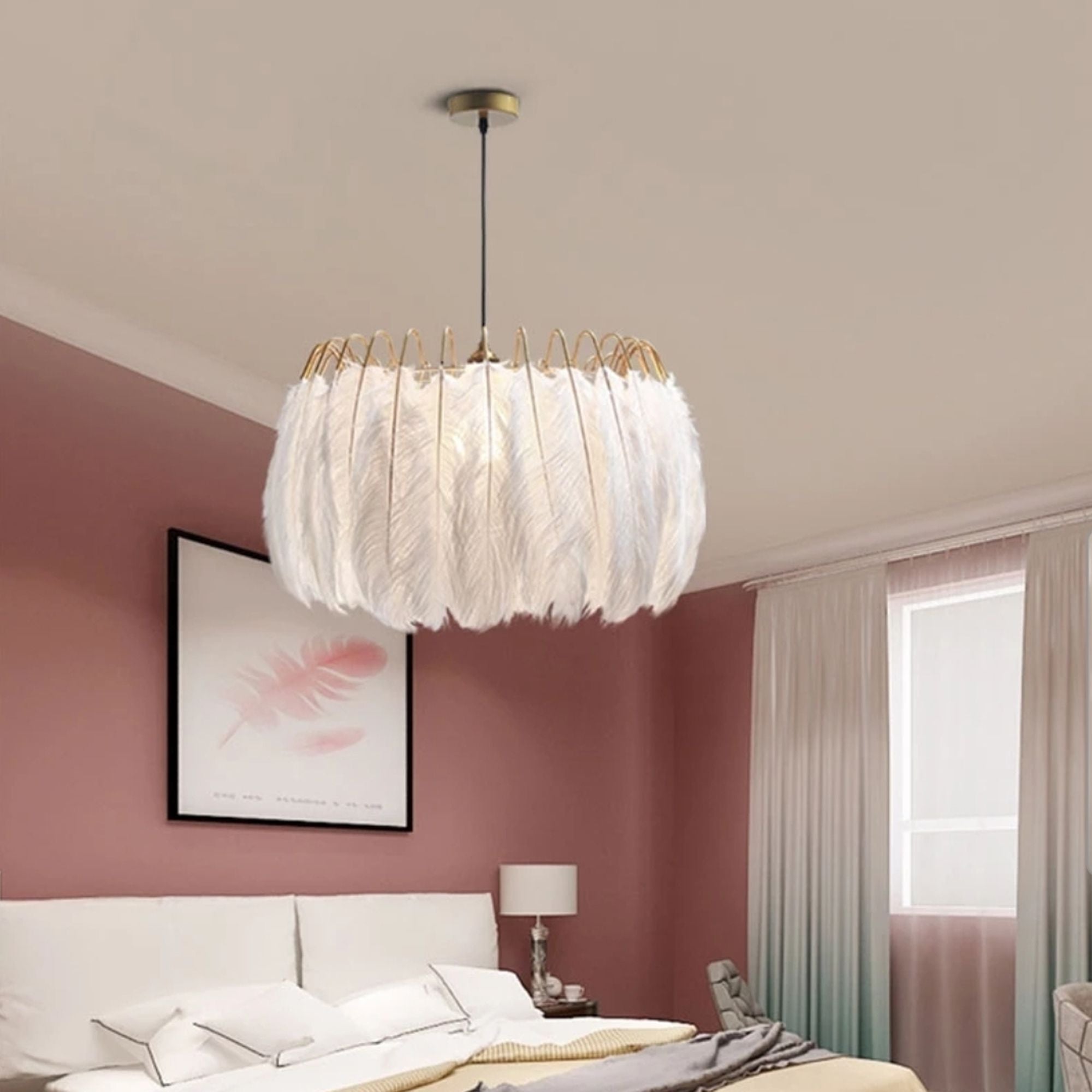 Lampada Da Soffitto Con Piume Boho App662 Gold