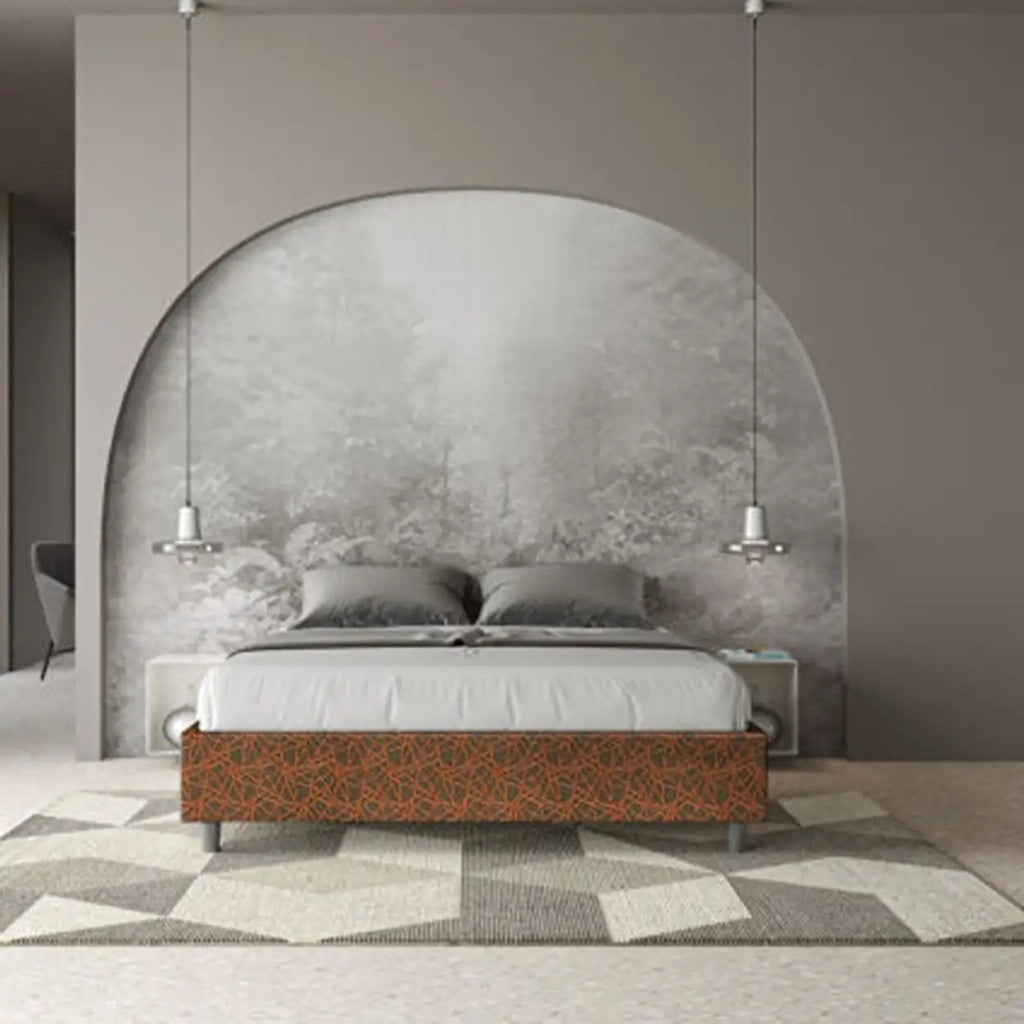 Letto matrimoniale con rete imbottito 160x210 tessuto Era 4 arancio Azelia