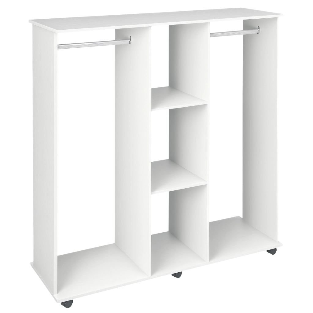 Armadio Guardaroba Mobile con Rotelle ¨C Xylo ¨C Bianco Legno Alluminio 120x40x128cm