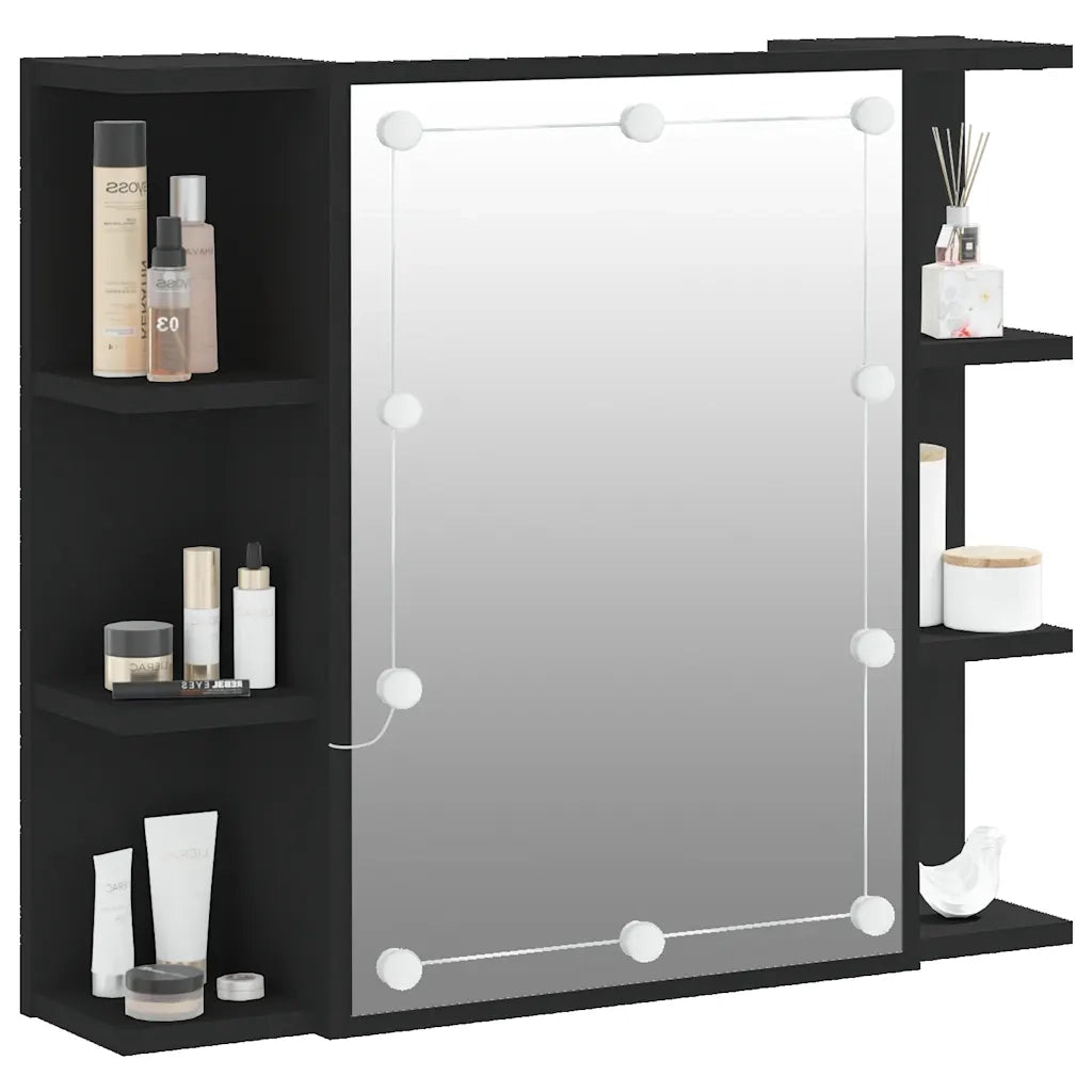 Mobile a Specchio | Armadio da bagno con LED Nero 70x16,5x60 cm
