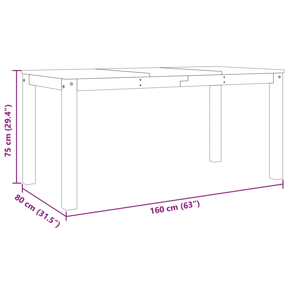 Tavolo da Pranzo PANAMA Grigio 160x80x75 cm Legno Massello Pino 4005706