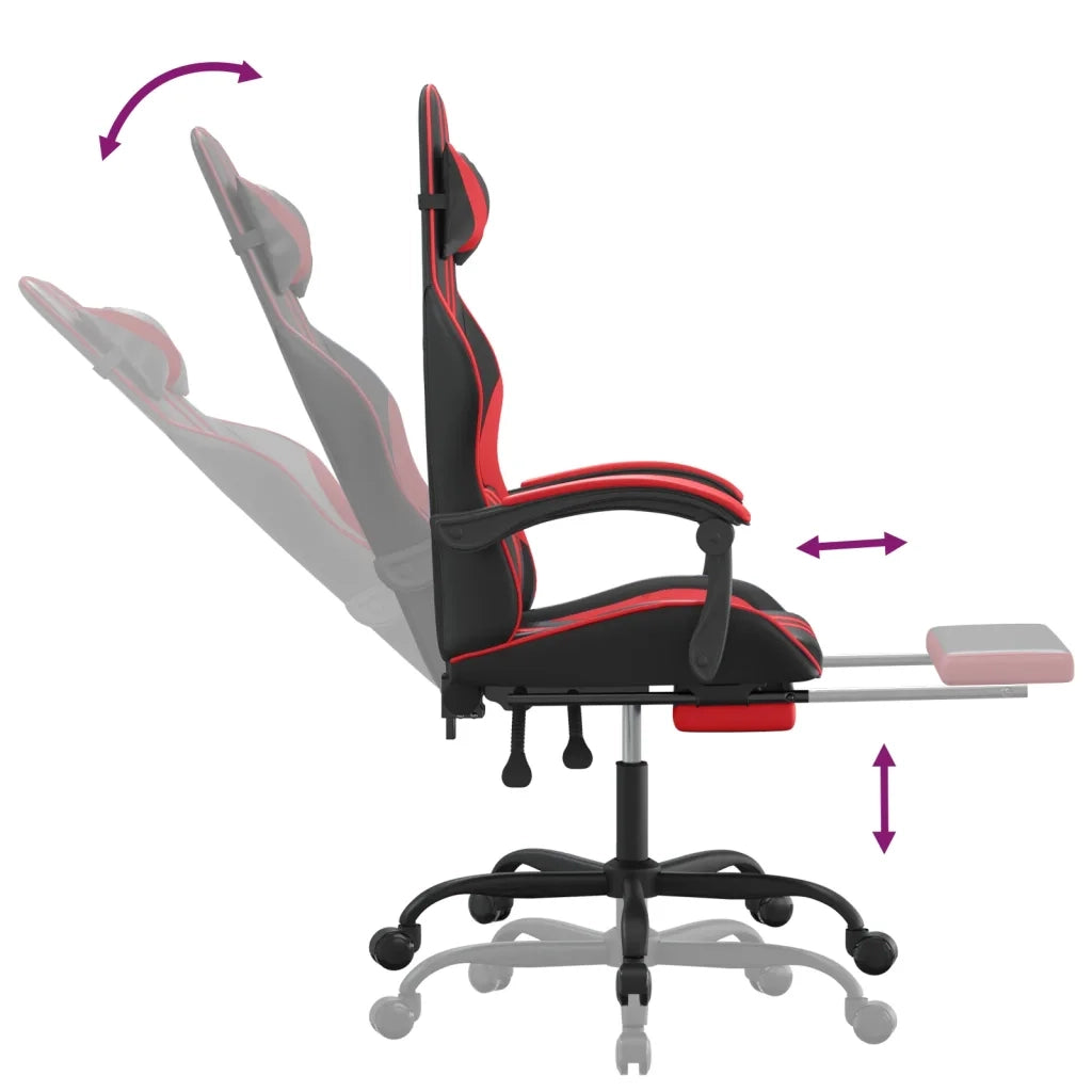 Sedia da Gaming con Poggiapiedi Nero e Rosso in Similpelle cod mxl 69542
