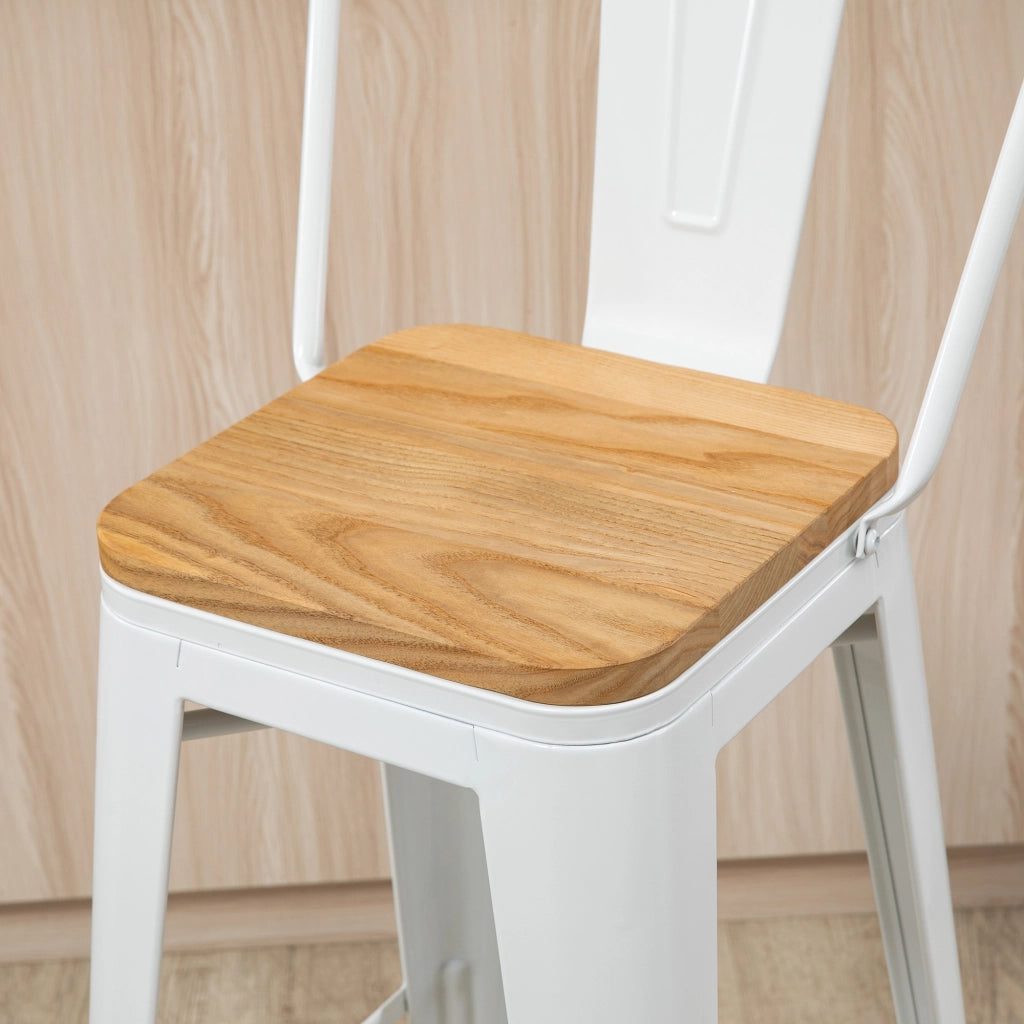Sgabello bar industriale con schienale e poggiapiedi ¨C Xylo ¨C metallo bianco altezza 76 cm set 4 pezzi