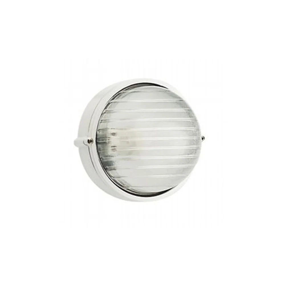Applique Esterno Grande Industriale Tonda Alluminio E Vetro Bianco 1 Luce E27