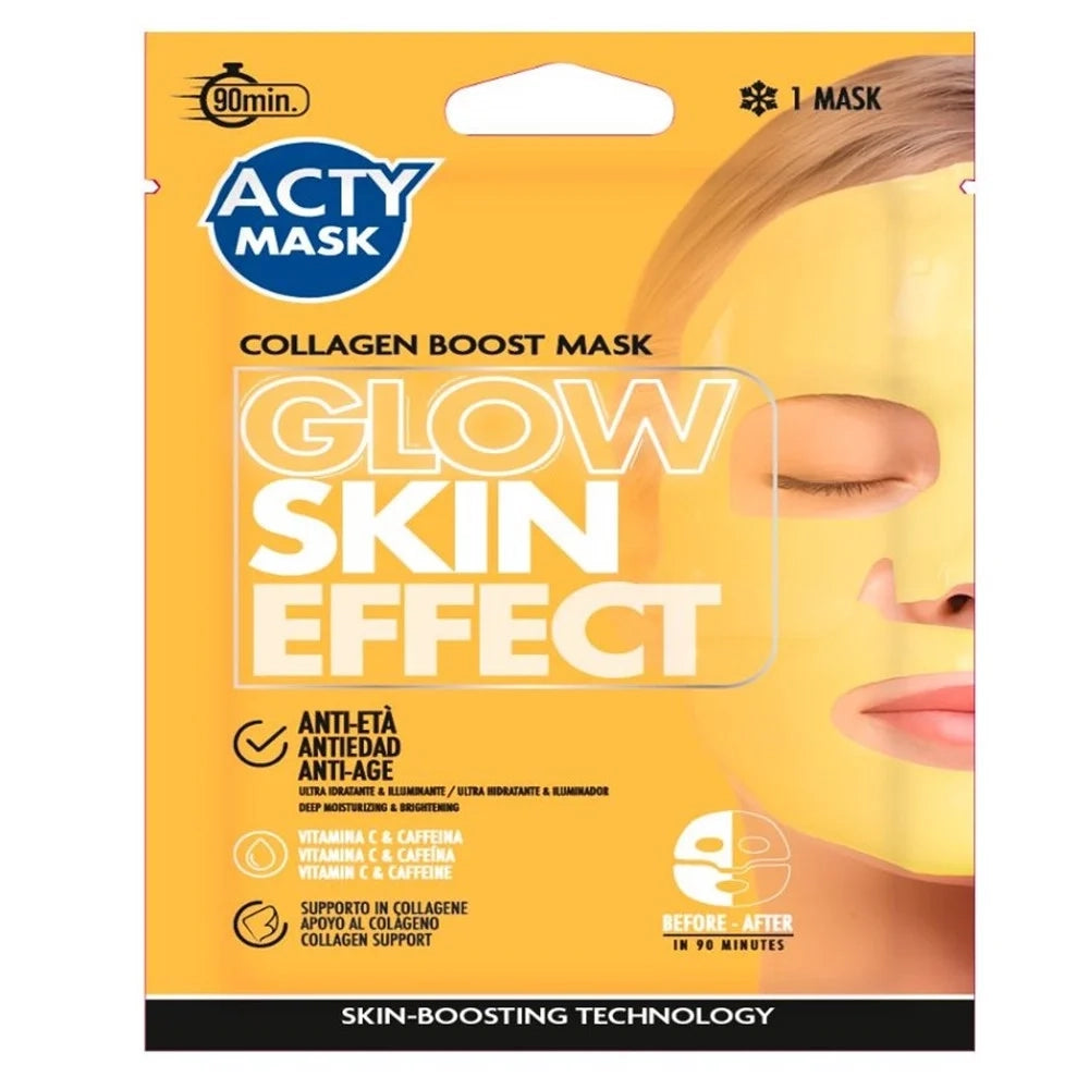 Trade Shop - Maschera Viso In Tessuto Anti-età Effetto Pelle Luminosa Con Vitamina C Caffeina 168360v -