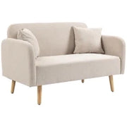 Divano a Due Posti, Design Moderno, Include 2 Cuscini, Gambe in Legno, 130 x 70 x 80 cm, Crema