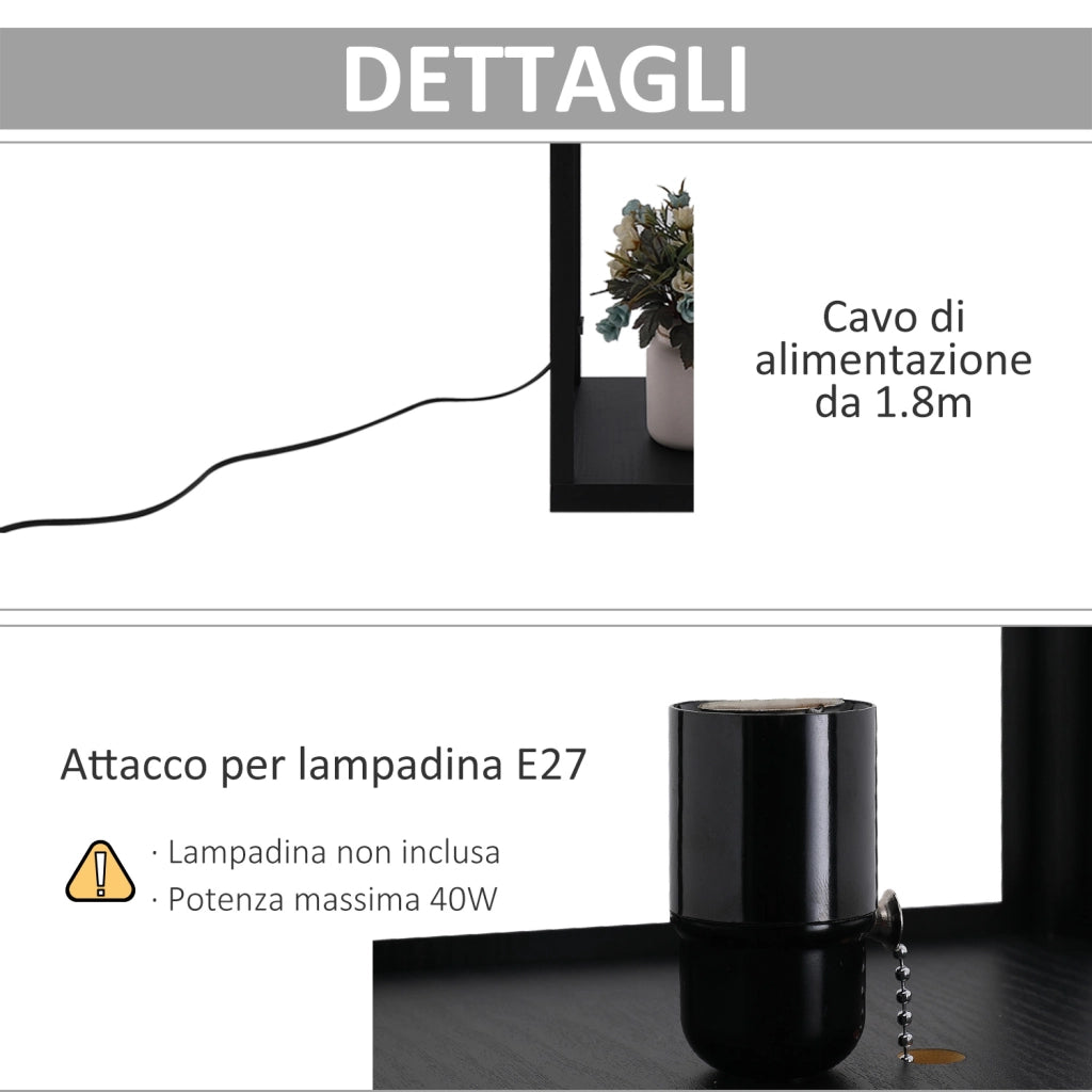 EasyComfort Lampada Lampadina da Terra Salvaspazio con Ripiani Durevole Cotone, MDF 26 x 26 x 160 cm Nero, bianco