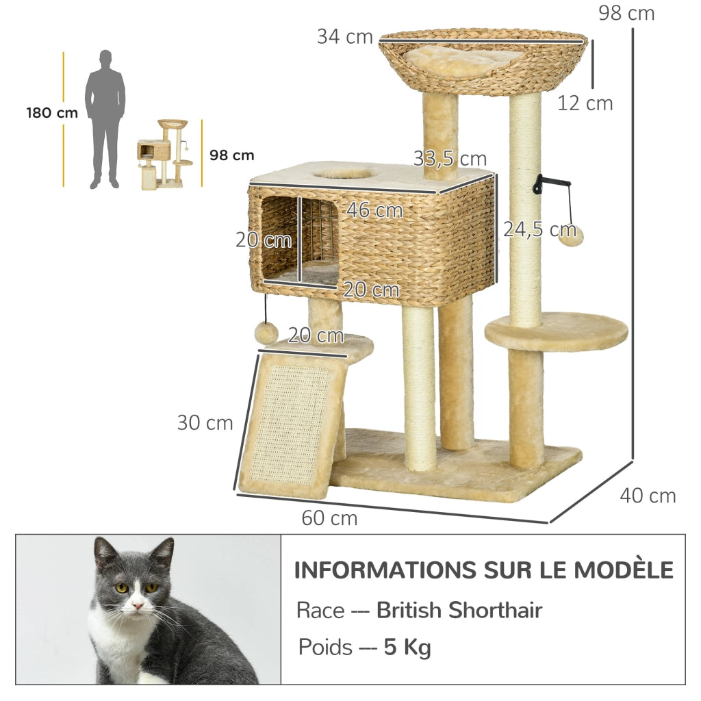 Arbre ¨¤ chat con griffoir, nicchia, panier e piattaforme ¨C zephmum ¨C 60x40x98 cm beige