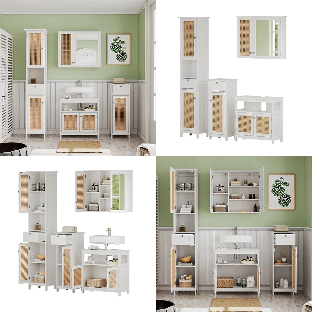 Vicco Set di mobili da bagno Bianco 4 parti, con armadio alto