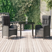 Set da Pranzo da Giardino 3 pz con Cuscini Nero in Polyrattancod mxl 76475