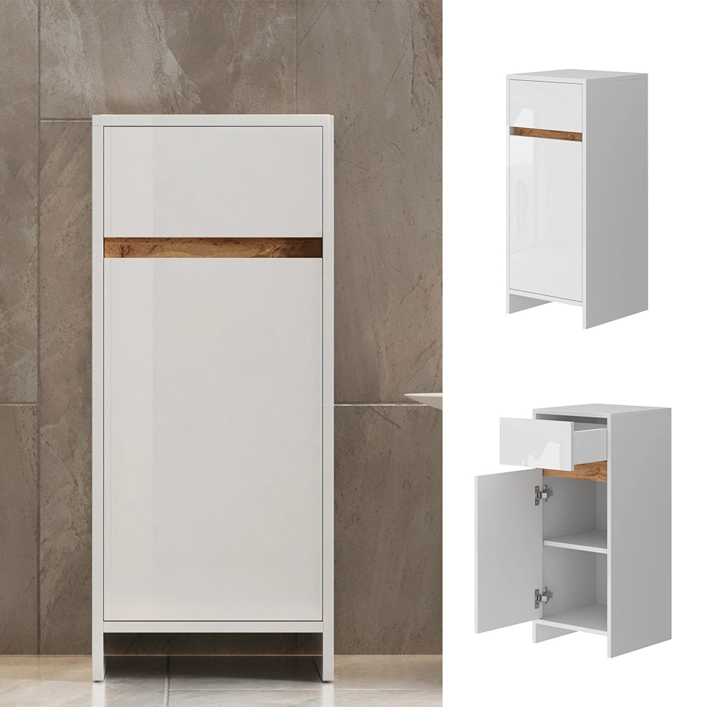 Vicco Mobiletto midi Bianco lucido/oro power oak 35 x 82 cm con anta e cassetto