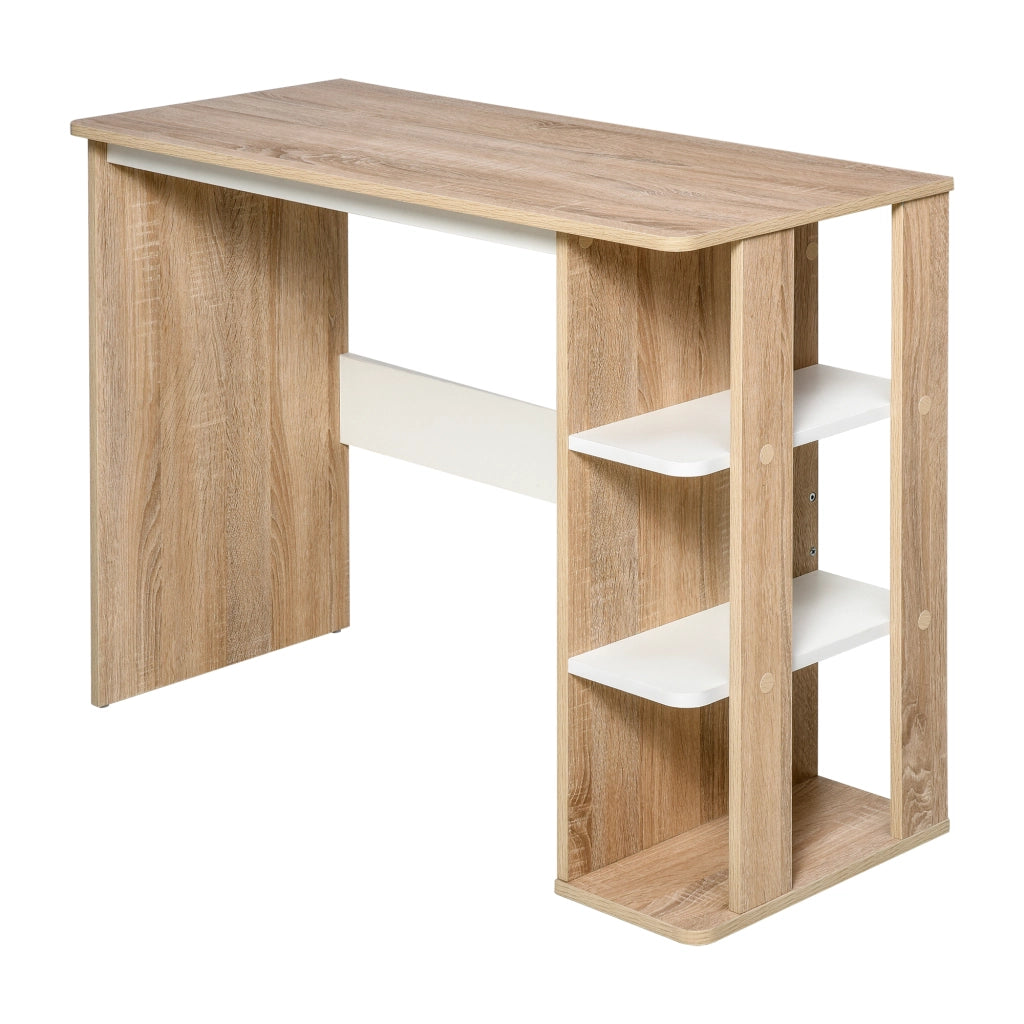 Scrivania Moderna in Legno con Scaffale a 3 Ripiani, 100x44x74cm, Bianco e Quercia
