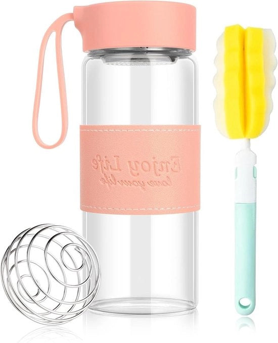Shaker per proteine 480 ml - 16 oz - Odorante - Senza BPA - Manico in acciaio inossidabile - Rosa