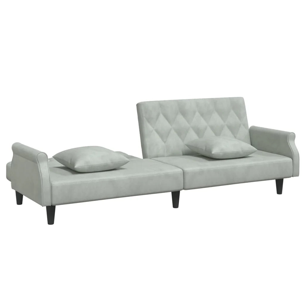 Divano letto con braccioli 216 x 89 x 70 cm velluto grigio chiaro 02_0021014