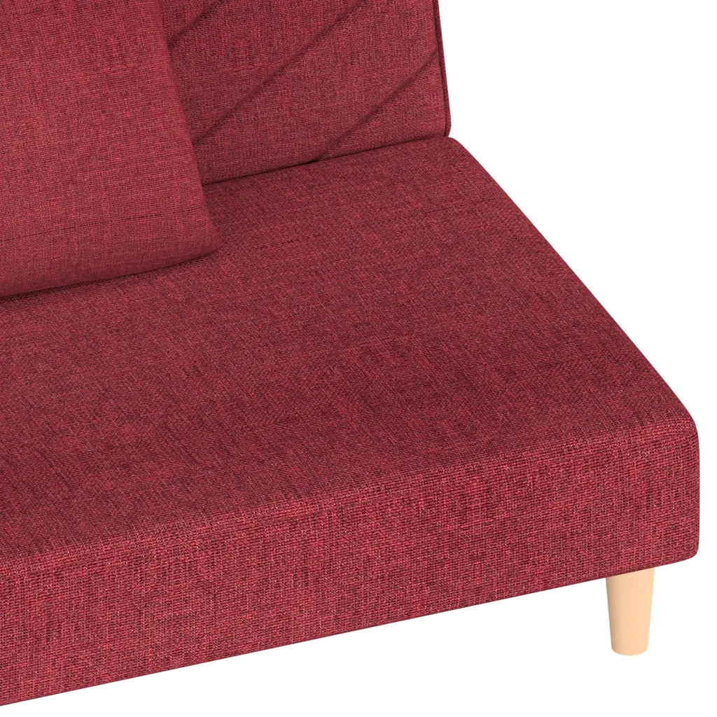 Divano Letto a 2 Posti con 2 Cuscini Rosso Vino in Tessuto 375896