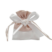 Trade Shop - 12 Sacchetti Stoffa Porta Confetti Rosa Bianca Matrimonio Battesimo Bomboniera - Beige