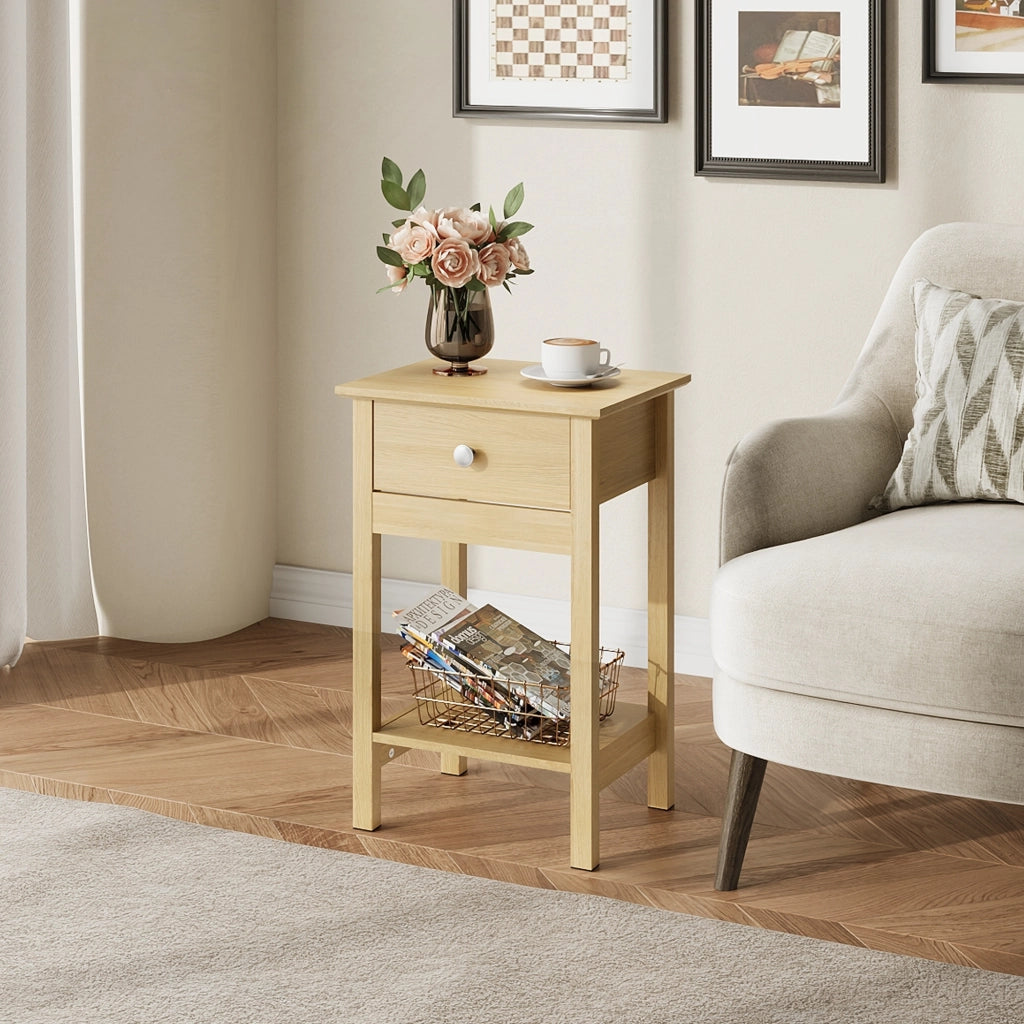 Tavolino da notte in legno con cassetto e ripiano ¨C Zephmum ¨C Rovere