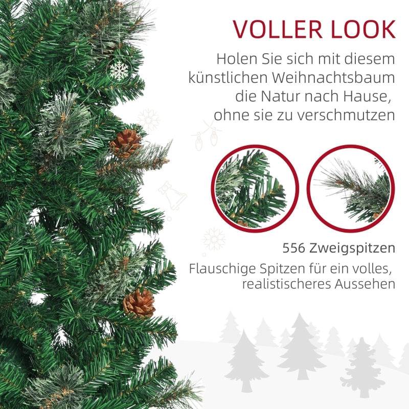 Albero di Natale artificiale, sottile, a forma di pigna, ignifugo, 54 x 195 cm, verde.