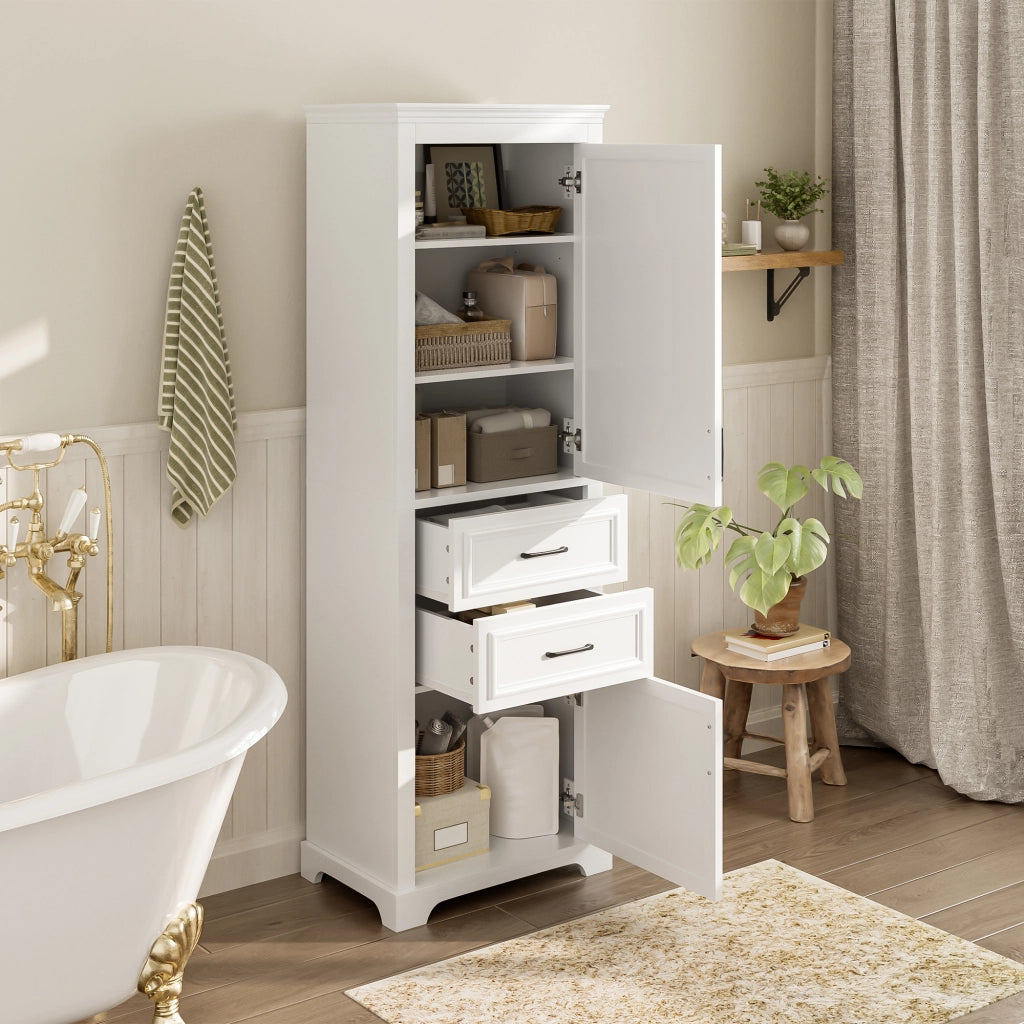 Mobile da bagno con 2 cassetti; 2 ante e ripiano regolabile - per bagno - in MDF - 60x40x180 cm - bianco