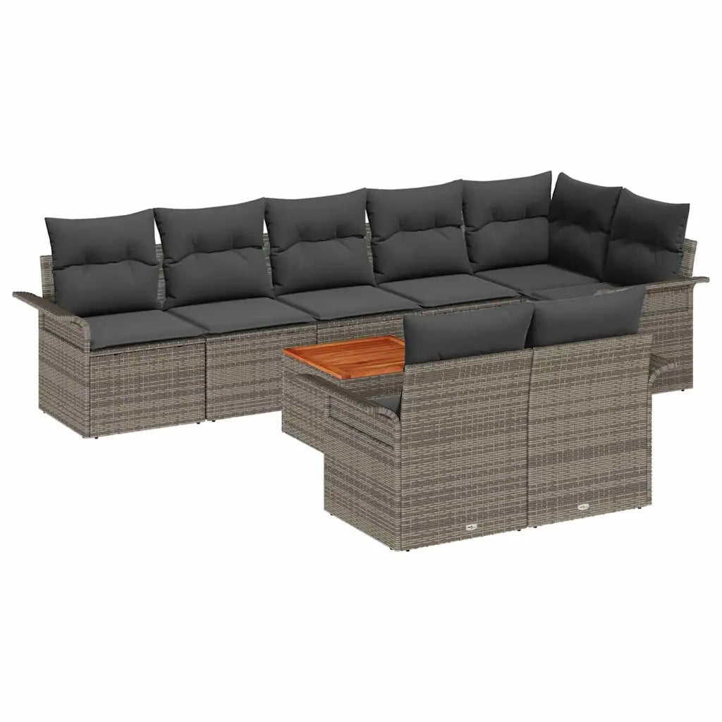 vidaXL Set Divano da Giardino 9 pcs Grigio Poly Rattan